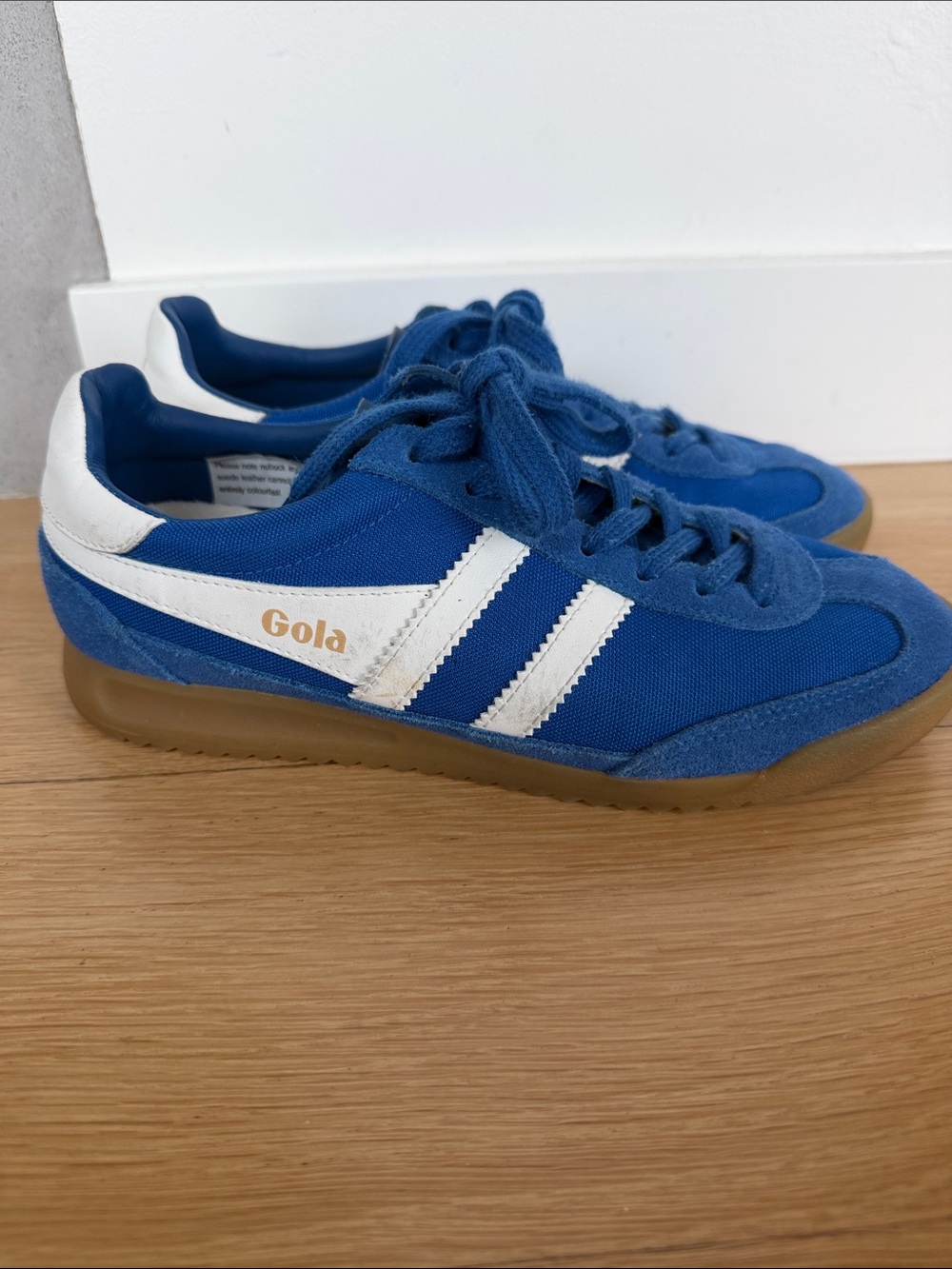 Gola Blue Canvas Retro Trainers with White Stripes